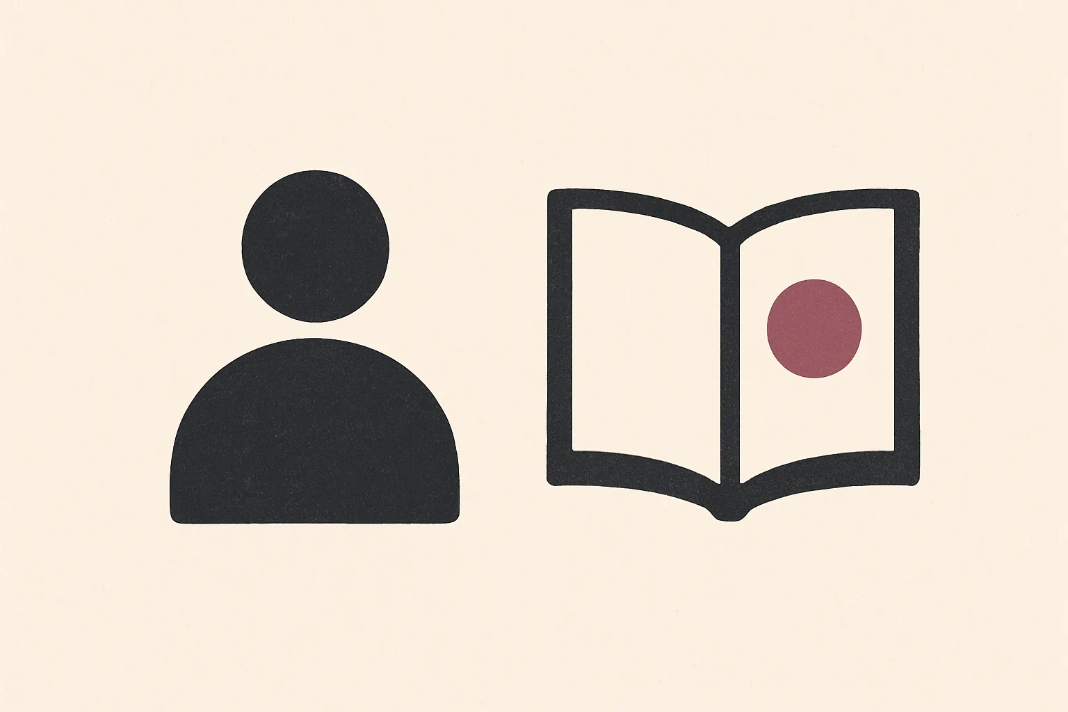 A person beside an open book with one highlighted spot