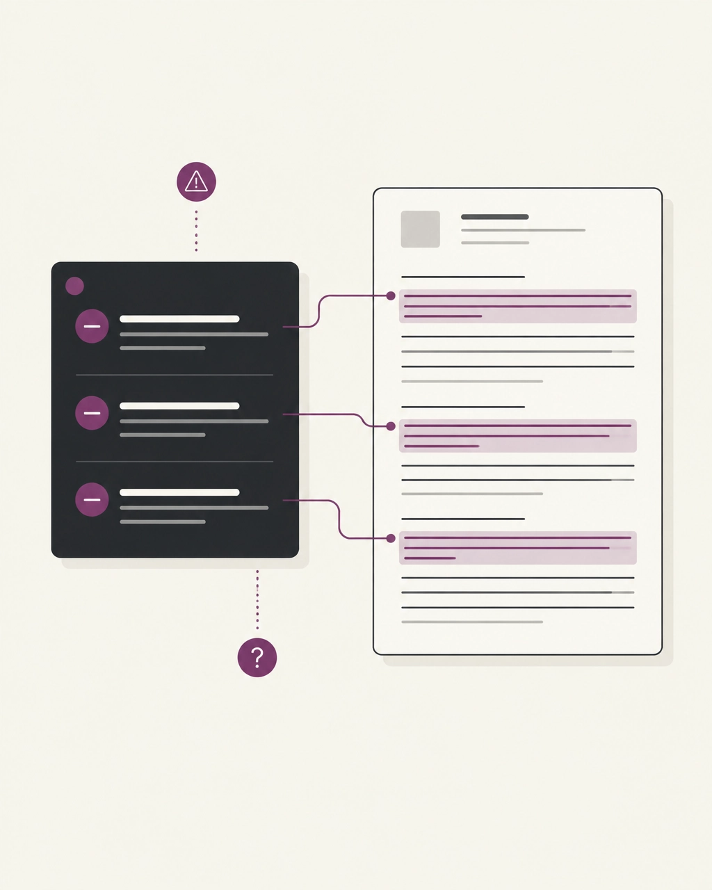 Minimalist vector illustration of summary claims connected to exact source passages