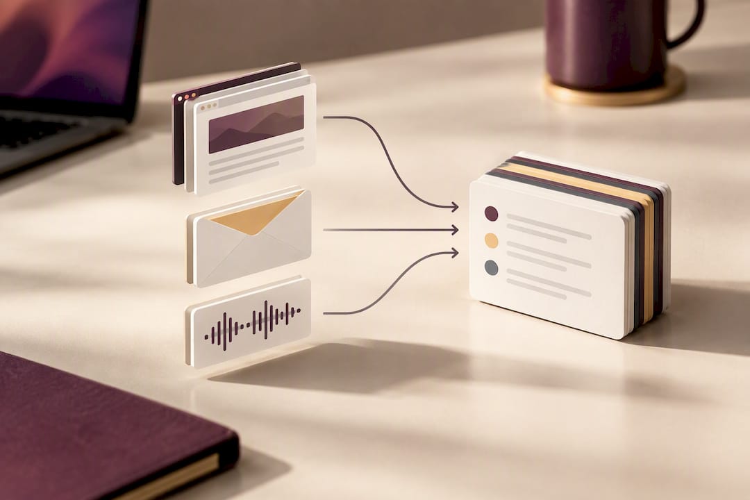 Three capture sources entering an organized notes system